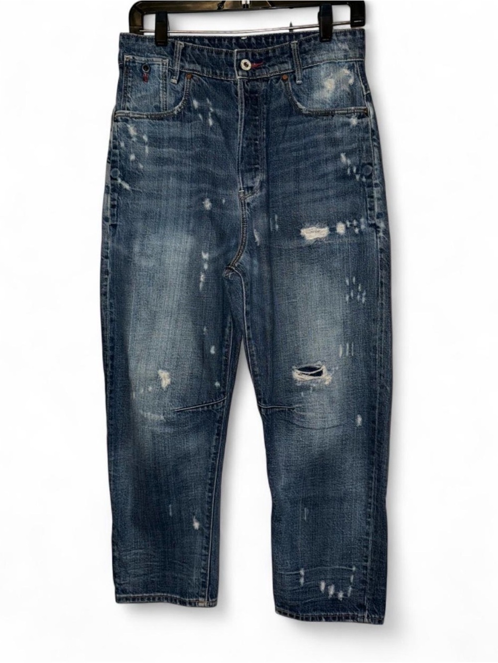 G-Star Distressed Cropped Jeans in Dark Blue Wash - Picture 2 of 6